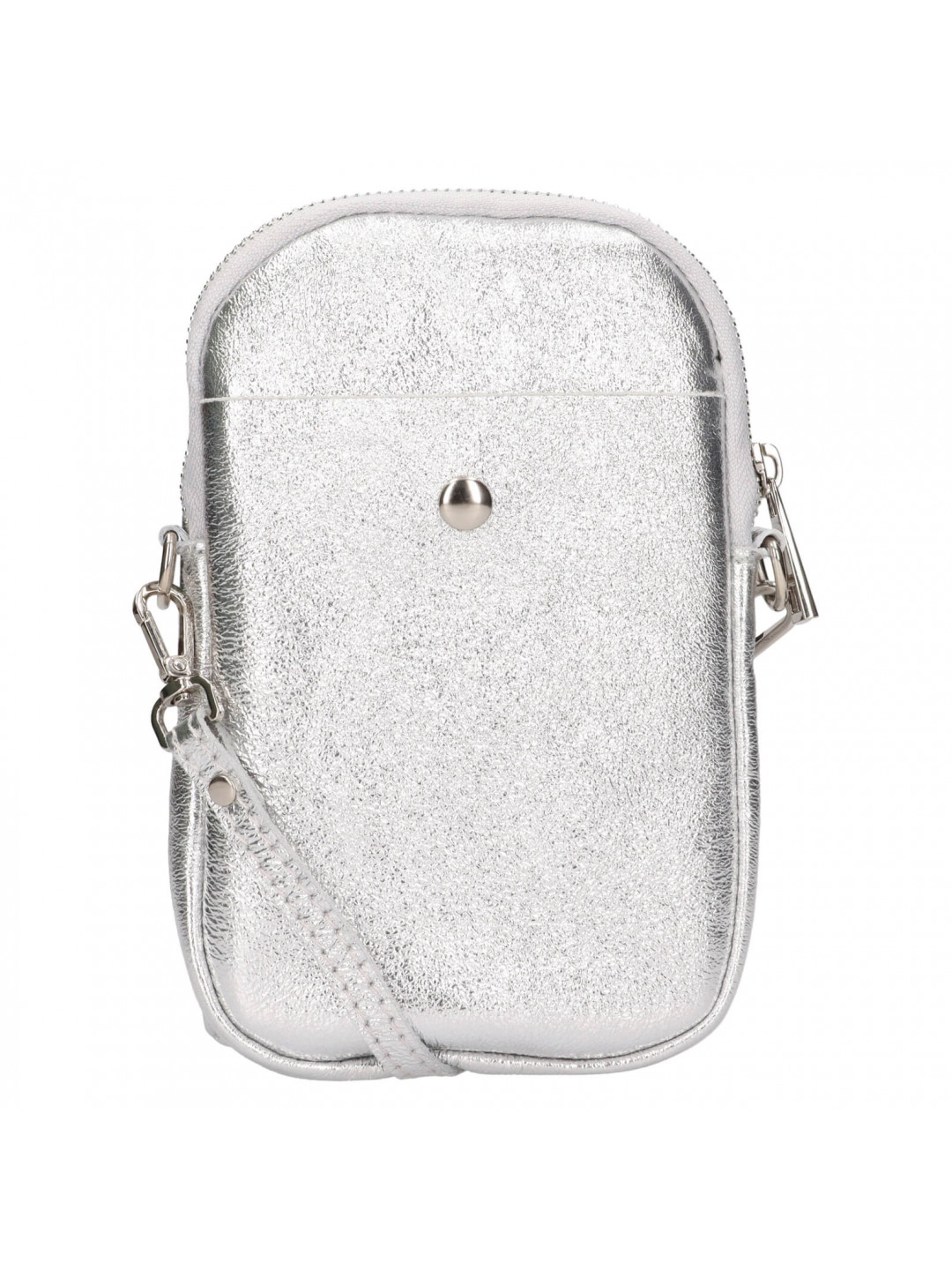 Dámská kožená kabelka na mobil a doklady Italia Monea – stříbrná